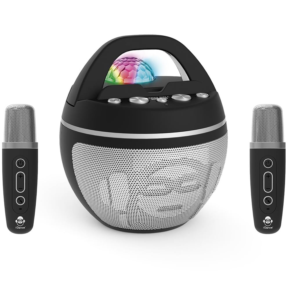 Cefa Toys - iDance Speaker Karaoke Party Ball - Altavoz Karaoke Bluetooth con 2 Micrófonos Inalámbricos y Luces de Discoteca - 40W Portátil - Batería Recargable - Soporte para Móvil y Tablet
