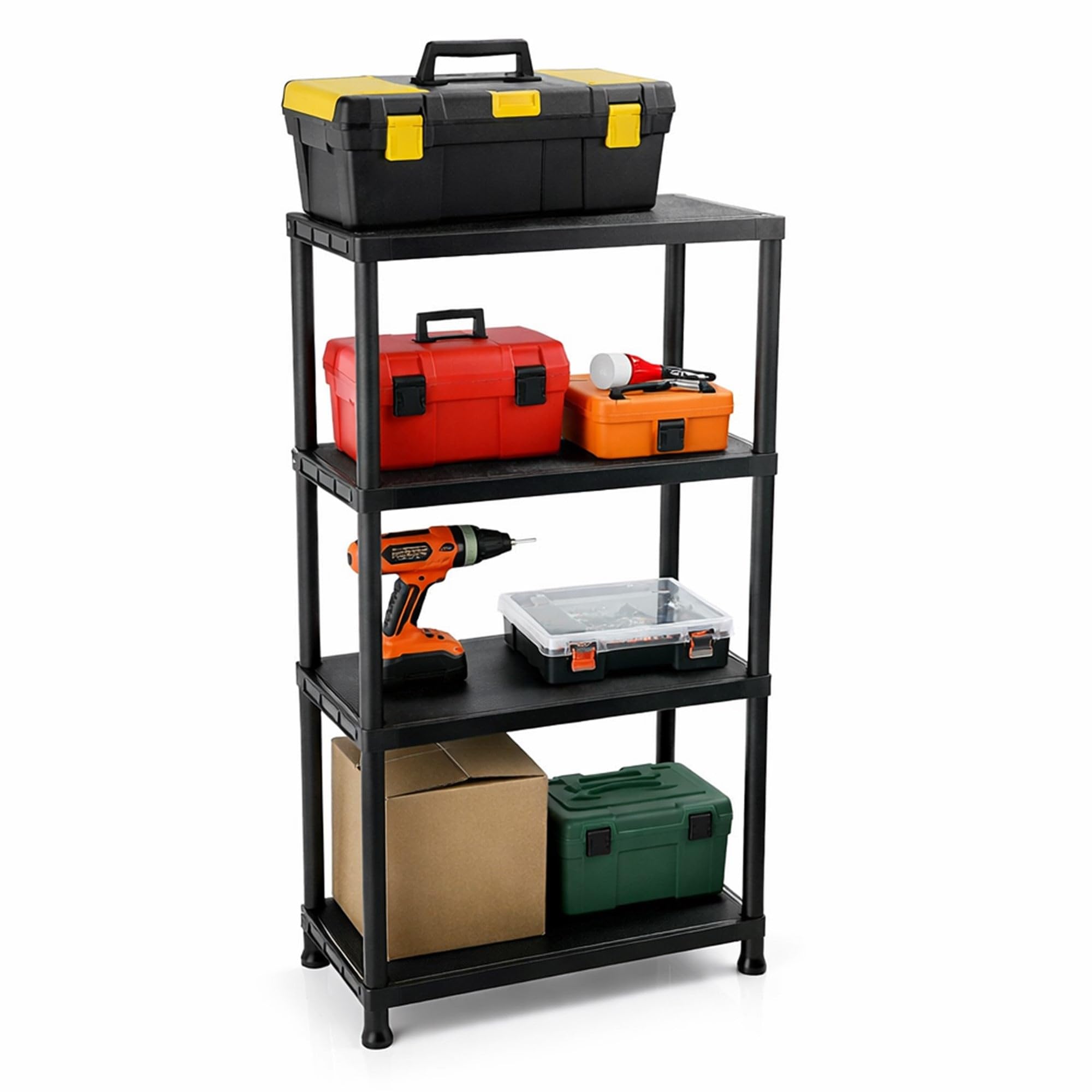 Oypla 4 Tier Black Plastic Heavy Duty Shelving Racking Storage Unit