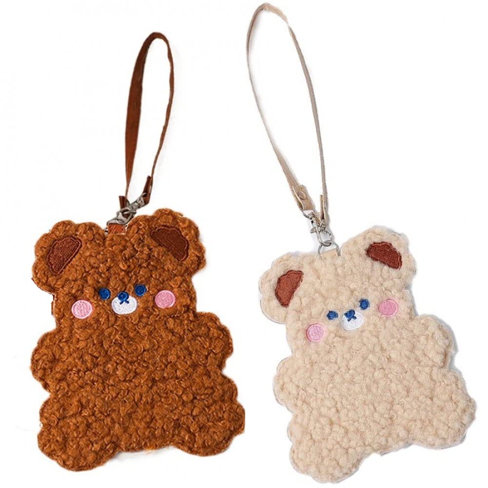 Casiler Beige+ Brown Cute Bear Rabbit Plush Card Holder Cartoon Animal Bank Card Sleeves Bus Card Id Photocard Protector Student Stationery