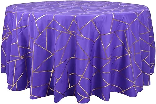 Miniatura 7 de Efavormart - Mantel redondo de poliéster de 120 pulgadas con patrón geométrico dorado