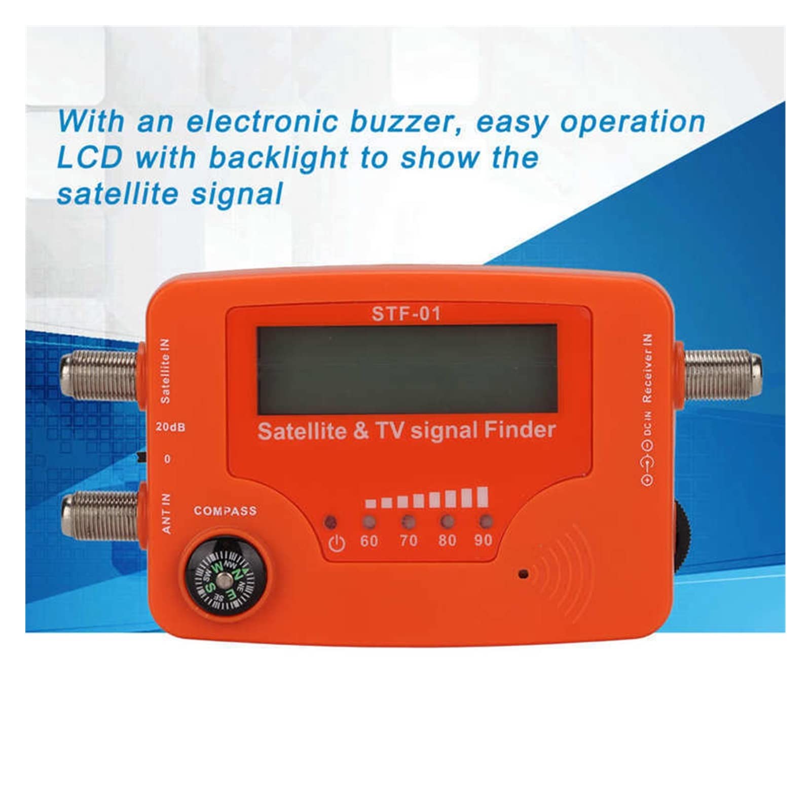 Medidor de Campo TDT, Buscador de señal de TV satelital Pantalla LCD Medidor de señal satelital digital con brújula Control de zumbador Buscador de señal satelital ,para configurar antena parabólica