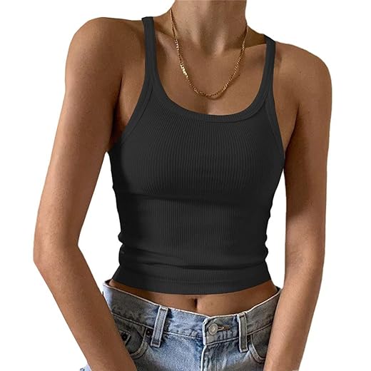 Artfish Women's Sleeveless Tank Top Form Fitting Scoop Neck Ribbed Knit Basic Cami Shirts