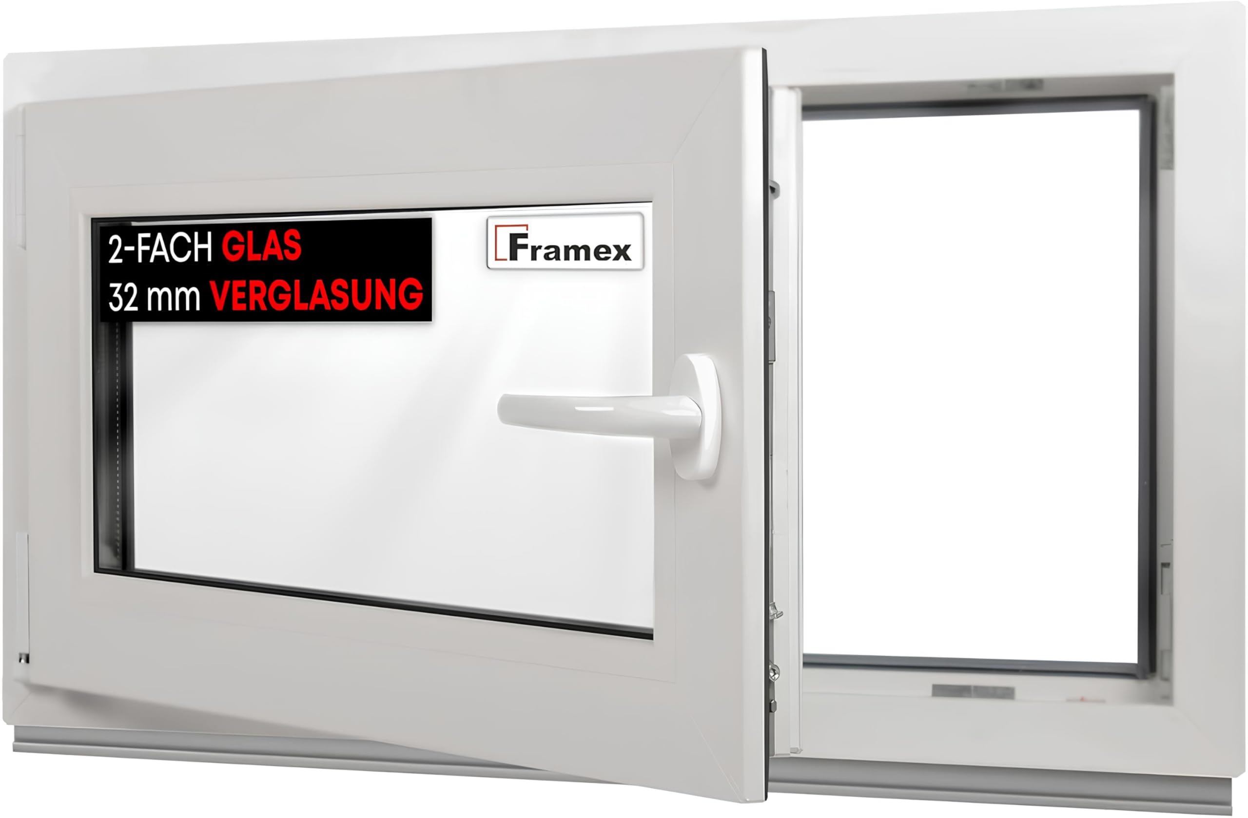 Finestra Seminterrata Piccola in PVC Bianco, Larghezza x Altezza 100 x 50 cm (1000 x 500 mm), Doppi Vetri (32 mm), Anta-Ribalta, Girevole DIN Sinistra – Premium