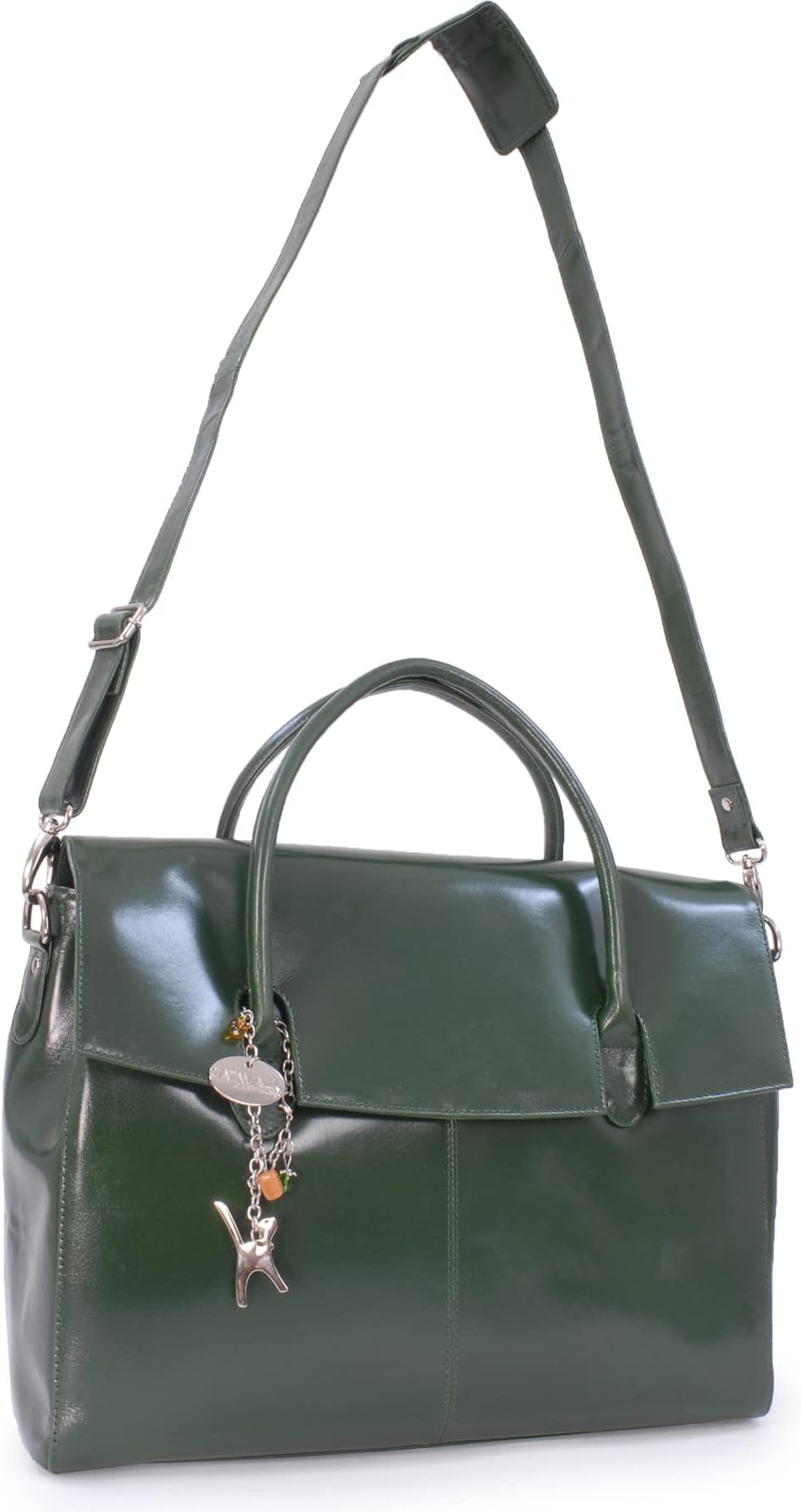 Catwalk Collection Handbags - Women's Leather 17 Inch Padded Laptop Bag - Ladies Large Briefcase Work Bag - With Cross Body Strap - Helena - Green