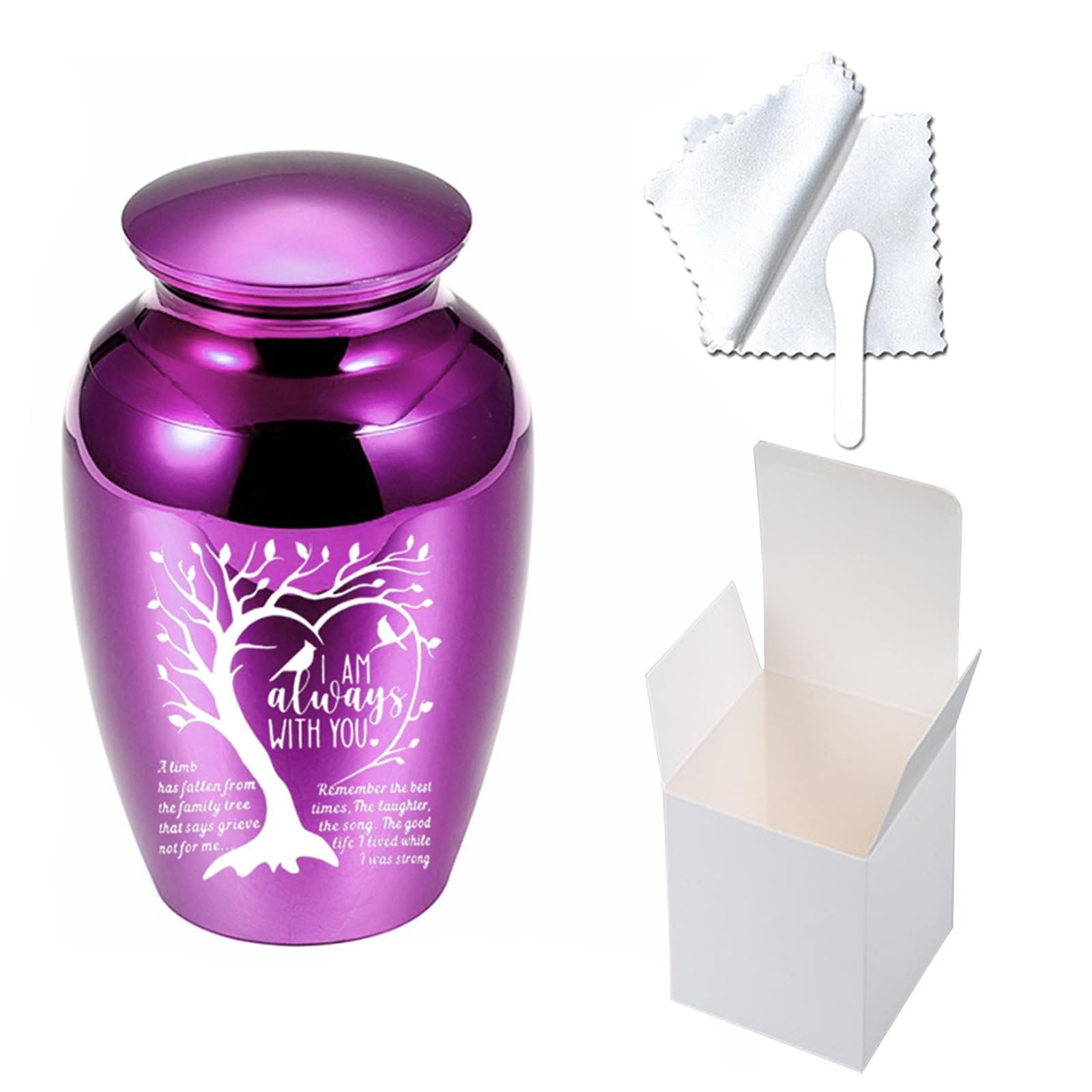 Small Urns for Human Ashes Tree of Life Cremation Urn for Ashes Keepsake Urns for Ashes for Memorial Ashes Holder with Paper Box (Purple, 65X45MM)