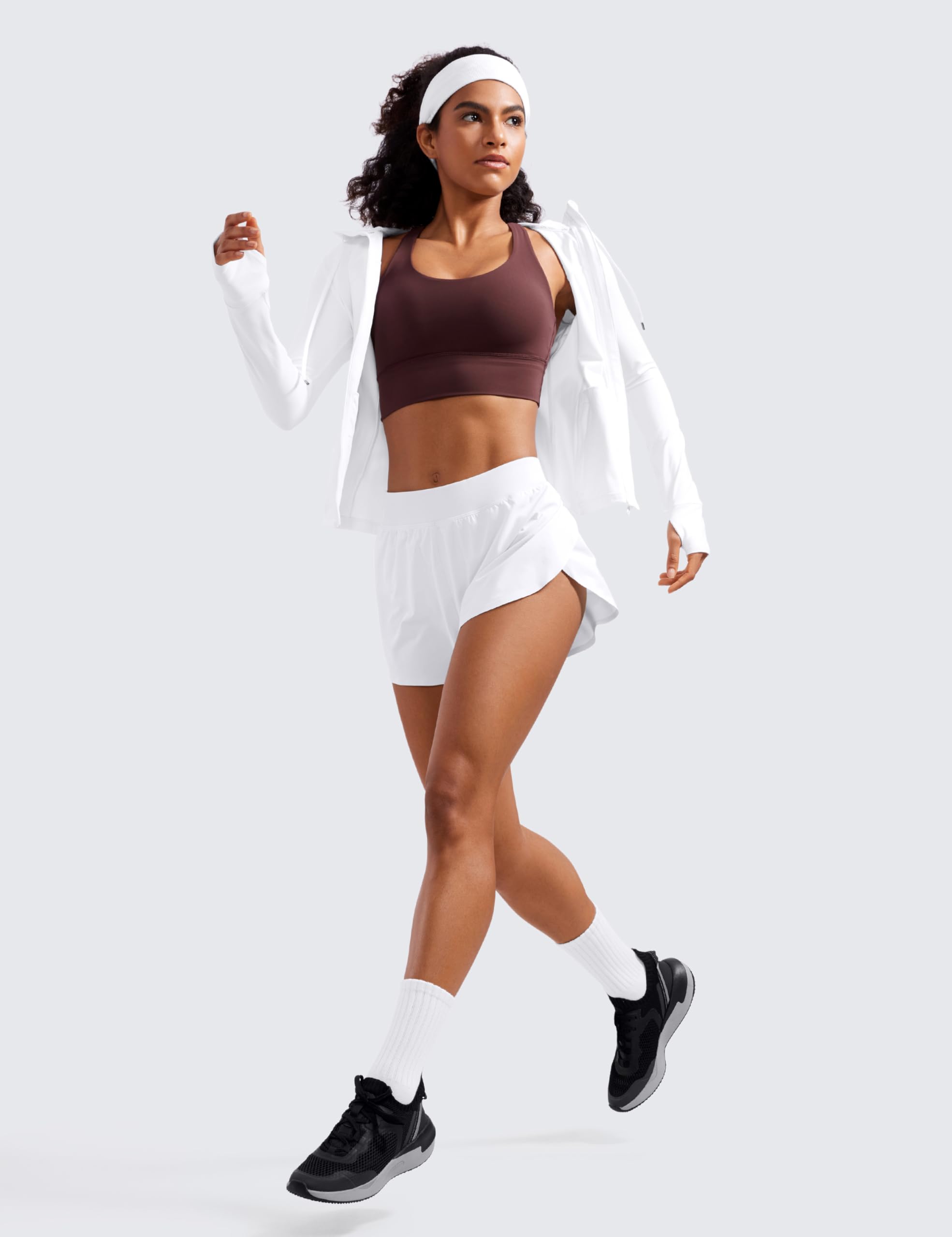 CRZ YOGA Damen Mid Waist Running Shorts Seitliche Splits Sport Workout Kurze Hose Leichte Atmungsaktive Sporthose Laufhose