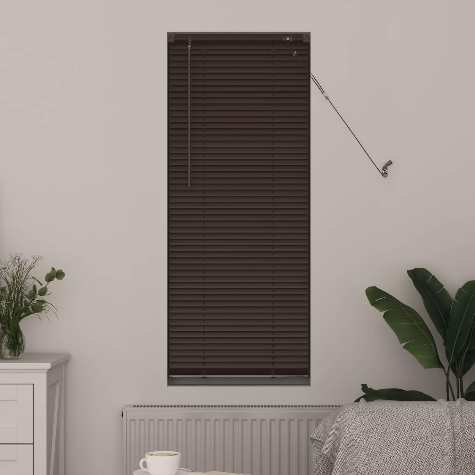 Jalousie Dunkelbraun mit Muster, PVC 25 mm, 150 x 40 cm, Sichtschutz Sonnenschutz Verdunkelung, Blickdicht für Büro und Innenbereich, mit Montageset zur Wand oder Fenster