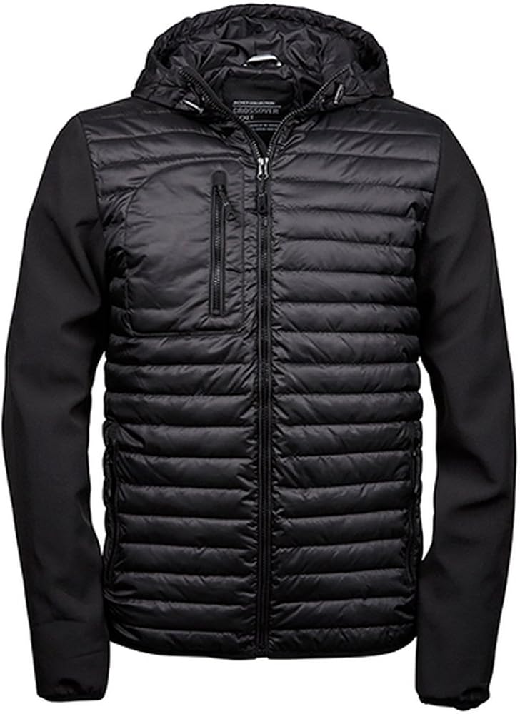 Teejays Mens Hooded Full Zip Crossover Jacket (S) (Black) at