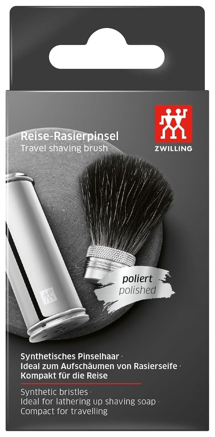 ZWILLING Pennello da barba (adatto per i viaggi, capelli sintetici, testina di rasatura svitabile, vegano, setole morbide e di facile manutenzione), argento
