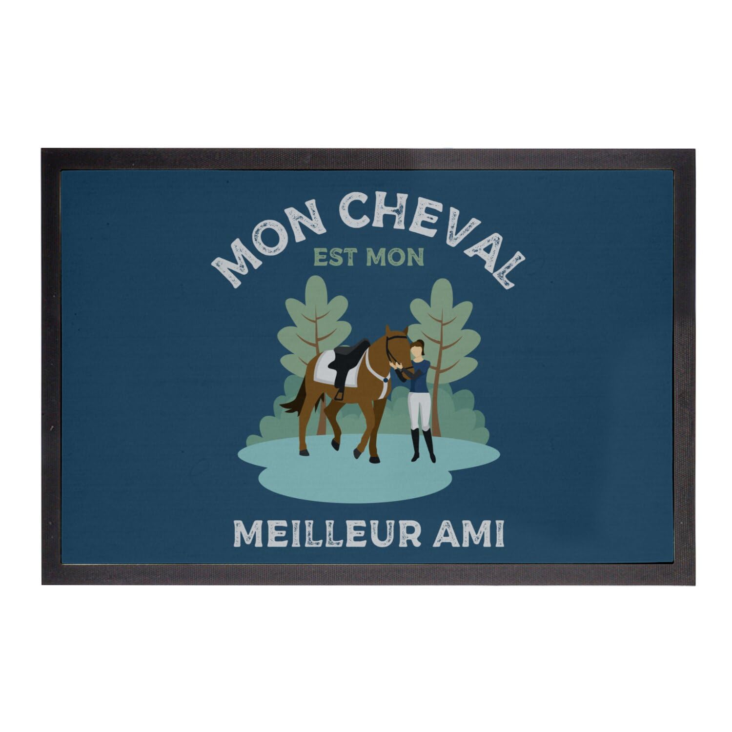 Paillasson bleu équitation 75x50cm mon cheval