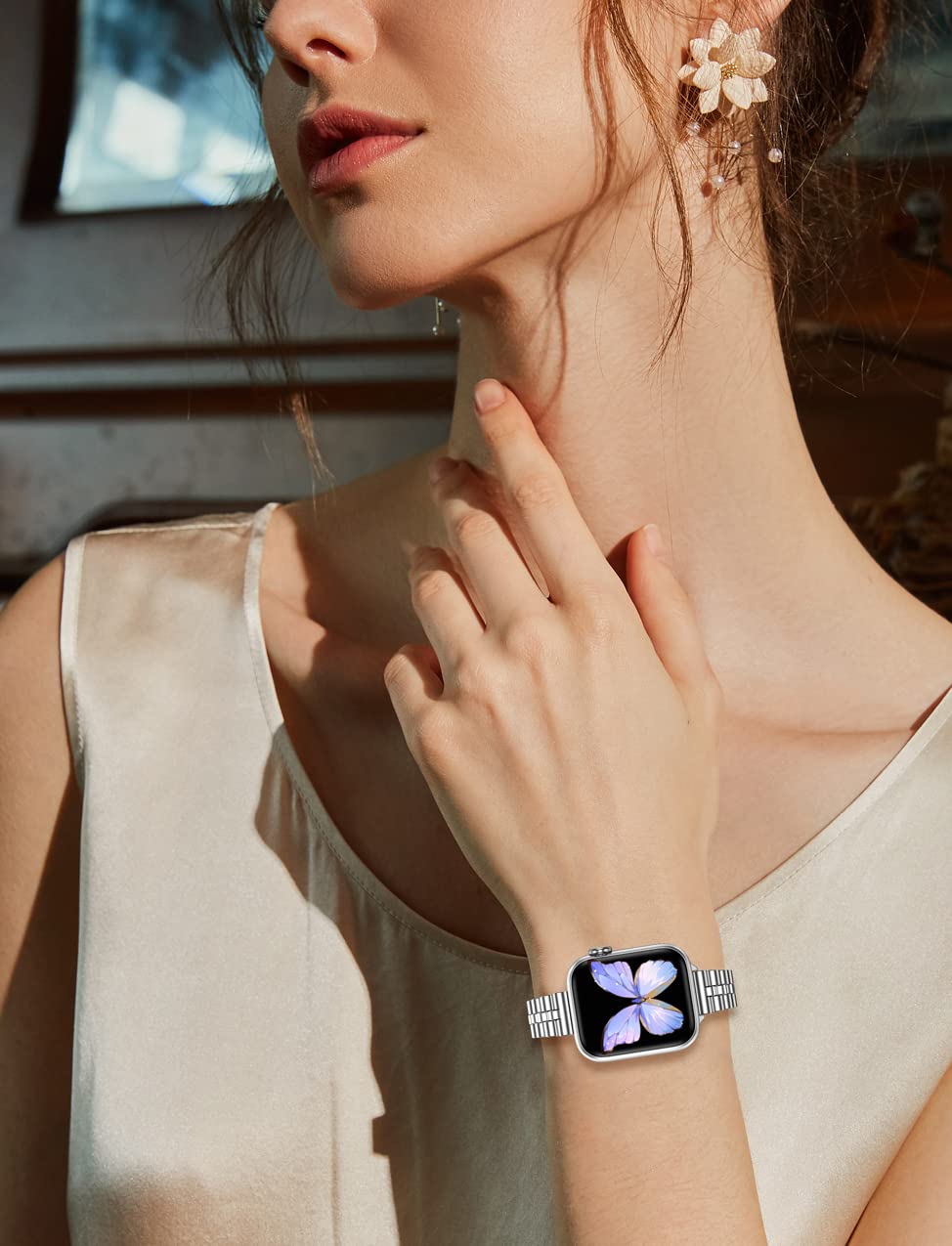 MioHHR Correas Delgada de Metal Compatible con Correa Apple Watch 40mm 38mm 41mm 42mm 44mm 45mm 46mm 49mm, Correa de Acero Inoxidable Para iWatch Series 10 9 8 7 6 5 4 3 2 1 SE Ultra 3 2 1