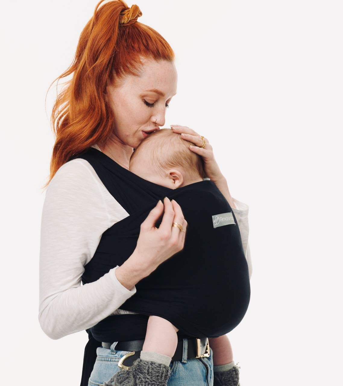 Amawrap Baby Sling Wrap | Hip Healthy Newborn Carrier | 100% Natural Cotton | Stretchy Wrap Sling from Birth | Made in UK | Washable Cotton Baby Wipe Included (Black)