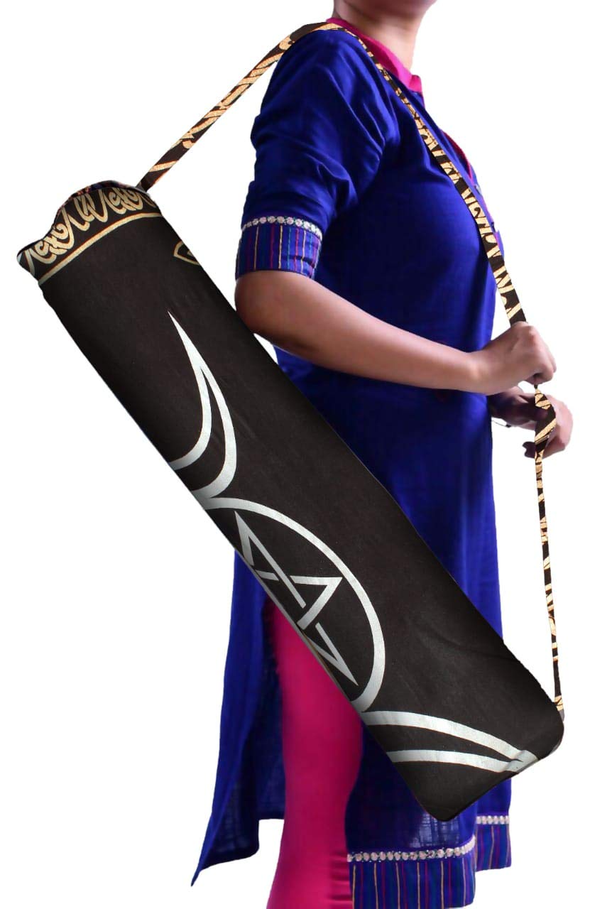 pure comfort Made in India Cotton Gold Print Yoga mat Bag with Adjustable Strap, Full Zip (PUREBAG-02)-image-35