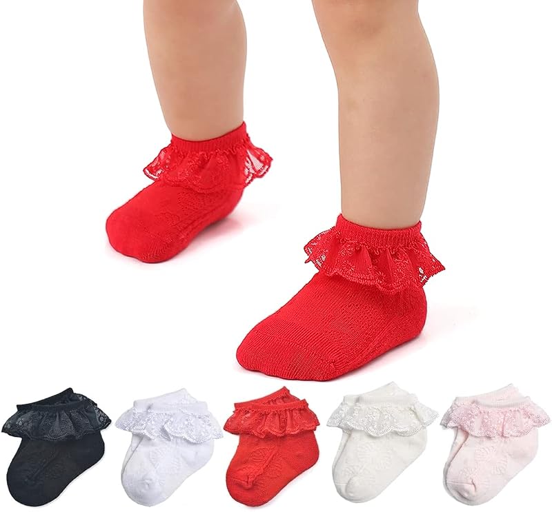 medias de encaje para bebé, niña, doble/ojal, con volantes y volantes, medias con volantes para recién nacidos, bebés y niños pequeños, juego de regalo