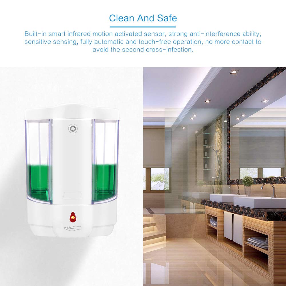 Distributeur de Savon Liquide activé par Le Mouvement IR Automatique 800 ML Mural Pompe de Lotion de Savon sans Contact Cuisine/hôtel hospitalier A