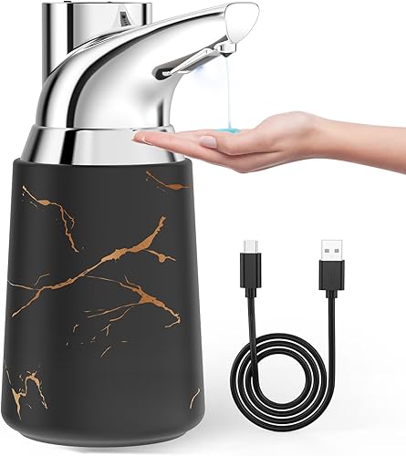 Dispensador automático de jabón líquido sin contacto material de cerámica de 11.8 fl oz, dispensador eléctrico ajustable de 4 niveles para manos y