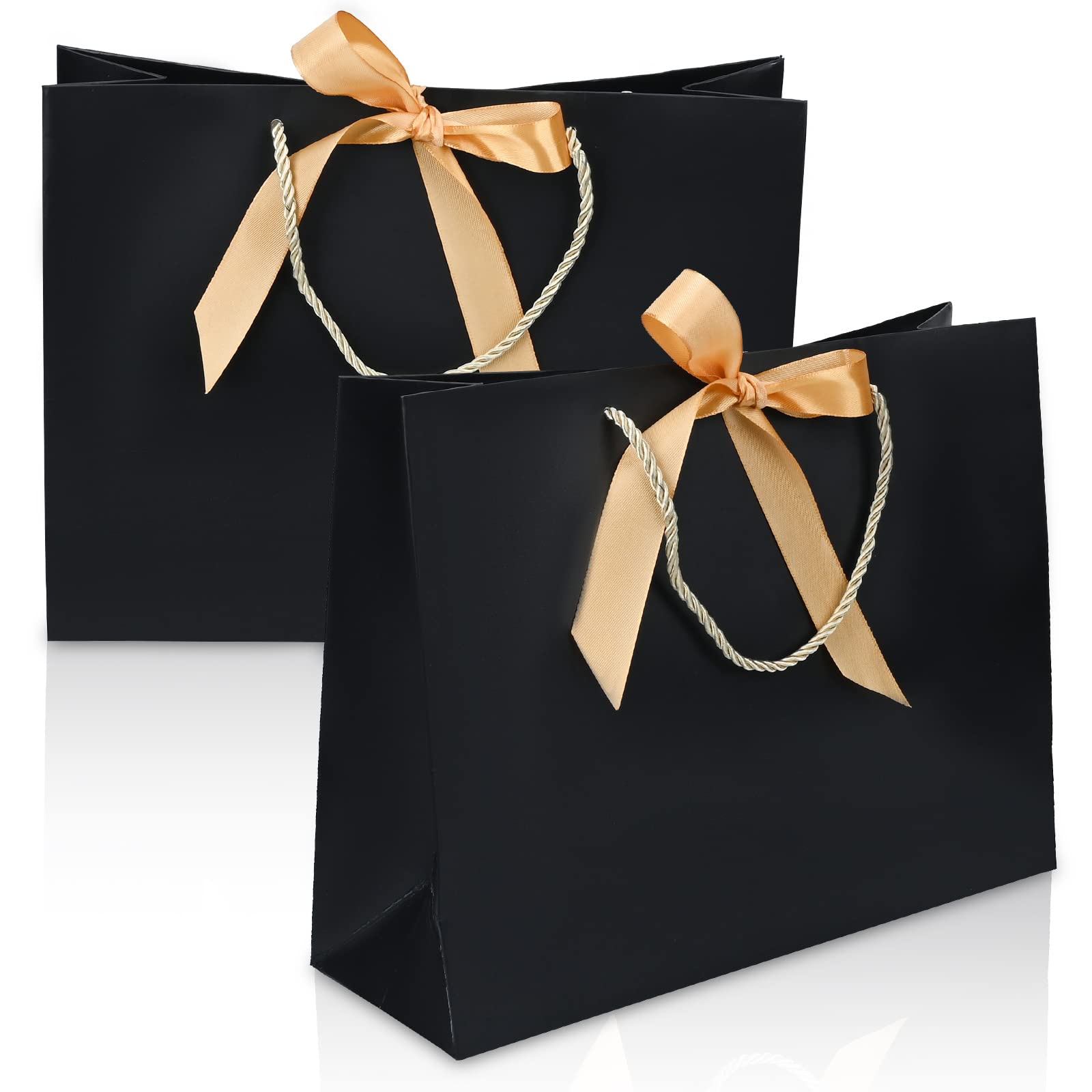 SUSNUANBlack Large Gift Bag, Party Bags with Bow Ribbon, Paper Party Bag with Handles, Present Bags for Birthday, Weddings, Festival Celebration, Baby Showers