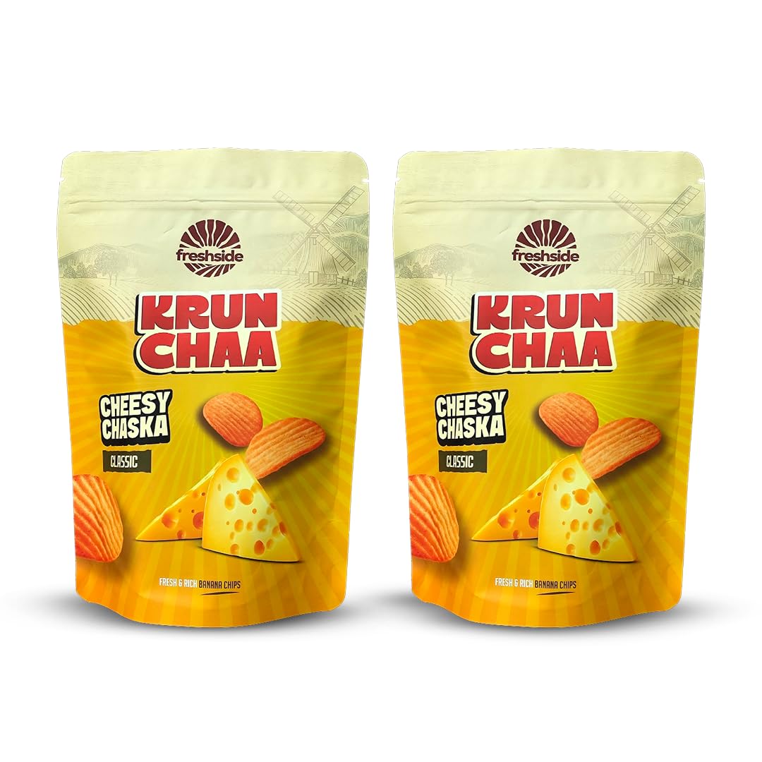 Freshside Krunchaa Kerala Banana Chips | Cheesy Duo Combo Pack | Cheesy Chaska Flavored Plantain Slices | Crispy Crunchy South Indian Snack | Ready to Eat Tea Time & Travel Snack, 100gm x 2-image-24