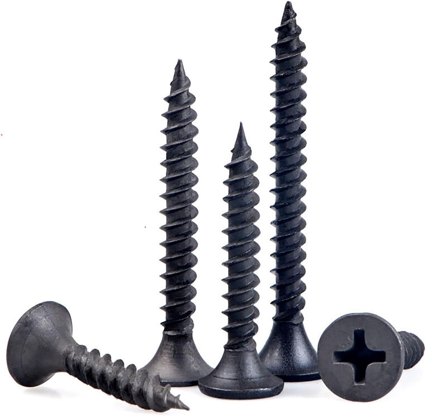 M3.5×25mm Phillips Drywall Black Screws, Self Tapping Countersunk Head, Black Phosphate Coating, Fine-Thread, Grade 8.8 High-strength Wood Screws for Construction and Carpentry(220 Pcs)