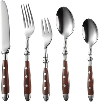 Silverware Set for 4 Food-Grade Stainless Steel Cutlery Set 20 Pcs Forks and Spoons Silverware Set Mirror Finished Dishwasher Safe Elegant Cutlery for Home and Dining Built to Last Dark Brown