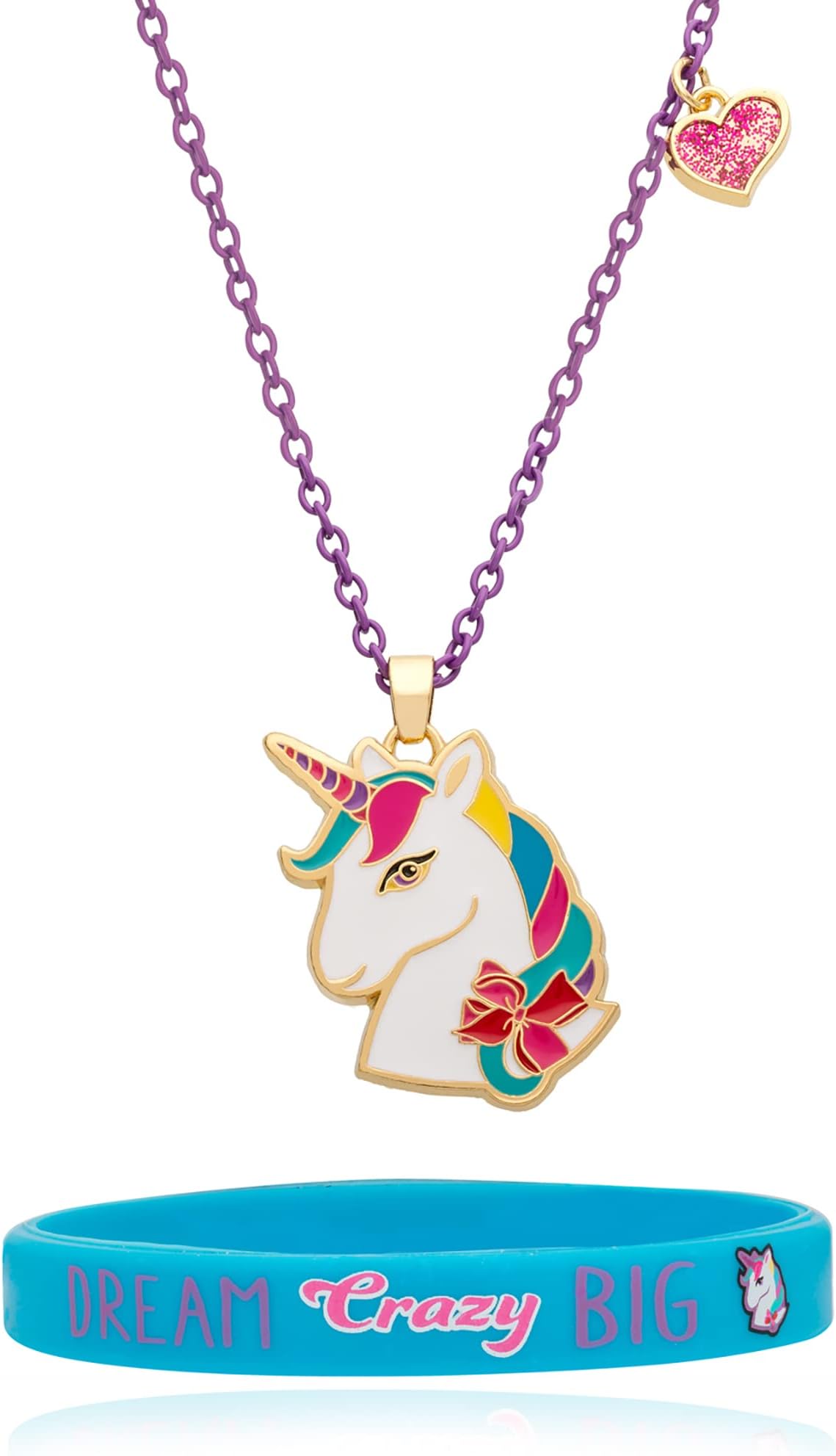 Jewelry Set: Unicorn Pendant, Earrings, Bracelet - Blue, No Gemstone - Girls, 3 Count