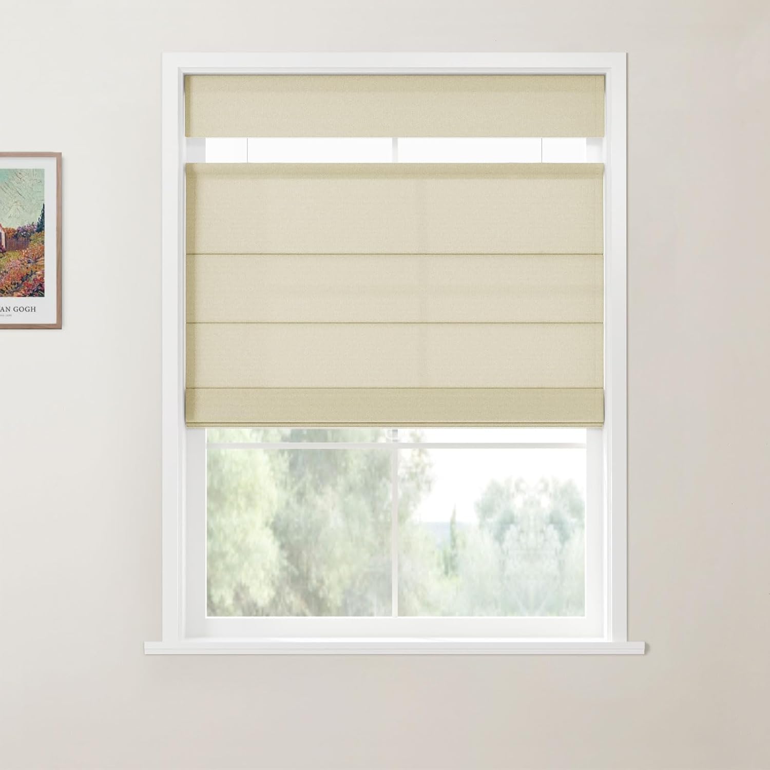 TWOPAGES Top Down Bottom Up Roman Shades Cordless Cotton Fabric Custom Blinds for Indoor Windows No Risk of Falling, Andy Collection