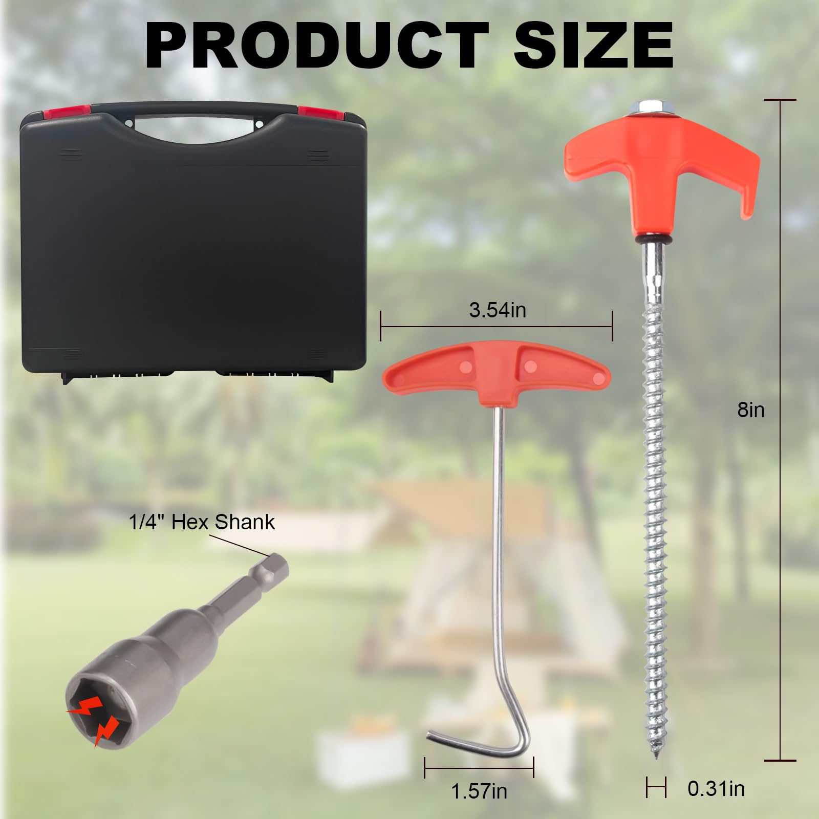 20 estacas resistentes para tienda de campaña, anclajes de suelo de 8 pulgadas atornillados, estacas de tienda de campaña, estacas de camping con caja de almacenamiento, picos roscados para