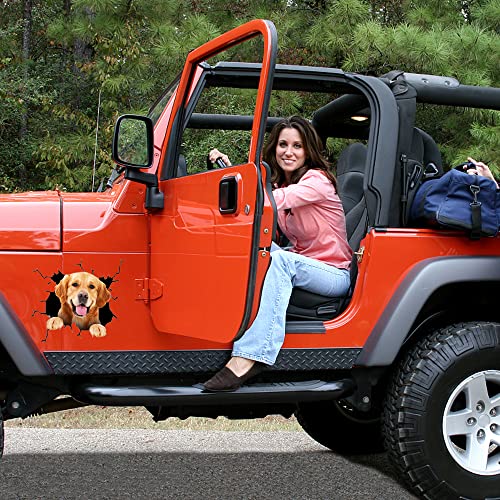 Funny Crack Dog Car Sticker 3 Pcs, 3D Car Window Clings Labrador Golden Retriever Pitbull Realistic Animal Truck Wall Decal Pet Vinyl Static Sticker Glass Home Decoration #TOP1