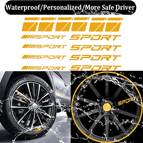 Image of Pincuttee 14pcs Car Decal Stickers,Wheel Rim Decal Sticker,Sport Logo Reflective Stickers,Sport Emblem Car Rear Bumper Sticker,Rear Mirror Decals for All Vehicles(Yellow,14PCS)