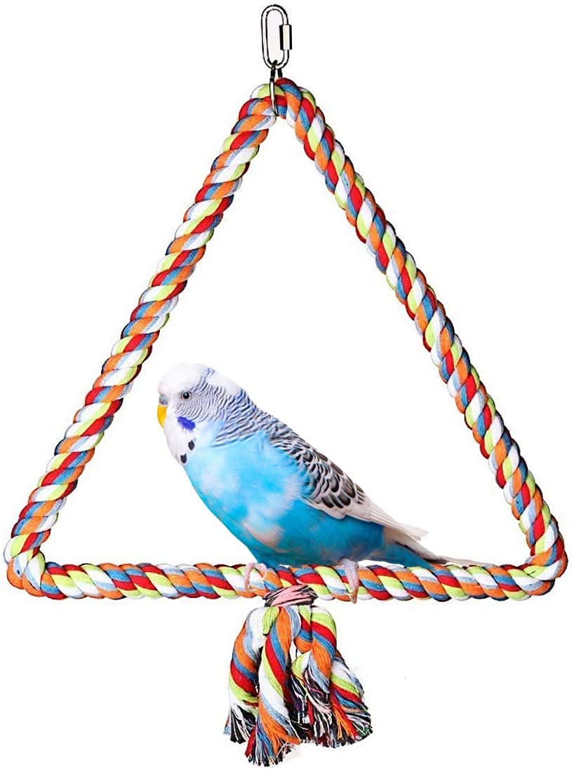 Litewoo Triangle Bird Swing Toy, Cotton Rope Perch for Parrot Budgie (S)