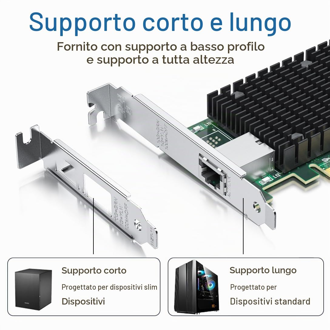 10G Scheda di rete Ethernet,RJ45 NIC,10GbE CNA,funzione compatibile con X540-T1,con Intel X540-BT1 controllore,supporto Windows Server/Linux/VMware (non supporto MAC)