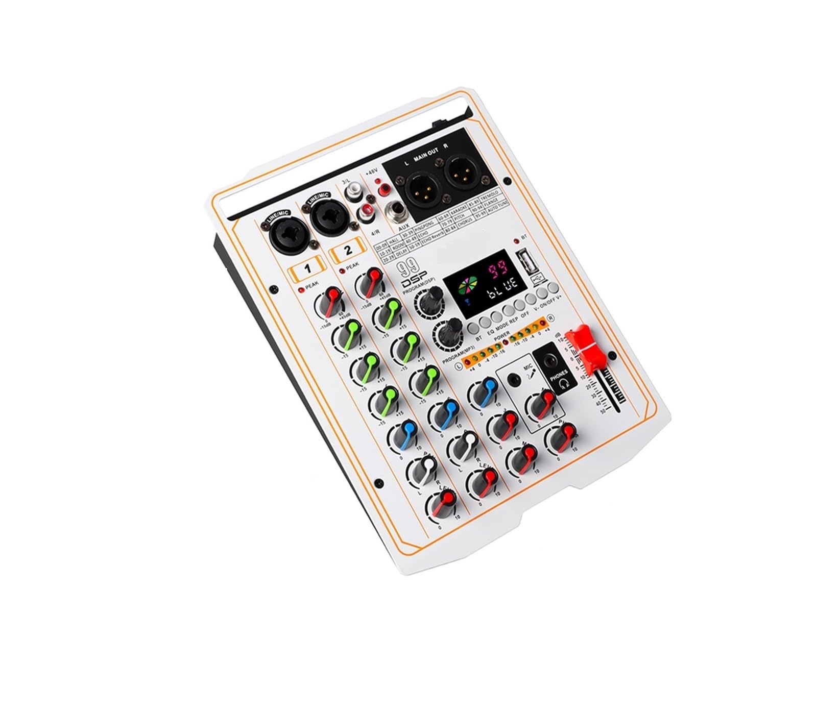 Mikser dźwięku, 99 DSP Mikser efektów 4-kanałowy przenośny 48V Phantom Power Monitor DJ konsola do profesjonalnego studia(White)