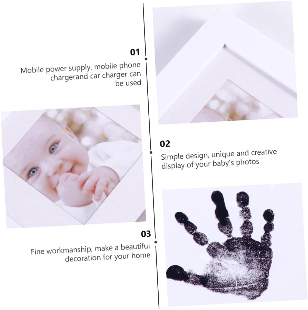 Handprint Photo Frame and Record Picture Frame for Infant, White Pp Plastic Keepsake with Footprint, Nursery Décor for Newborn Memory Preservation
