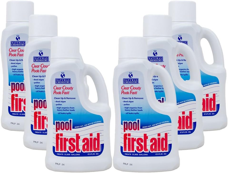 Natural Chemistry 03122-06 Pool First Aid Clears Cloudy Swimming Pool Water, 2-Liters, 6-Pack