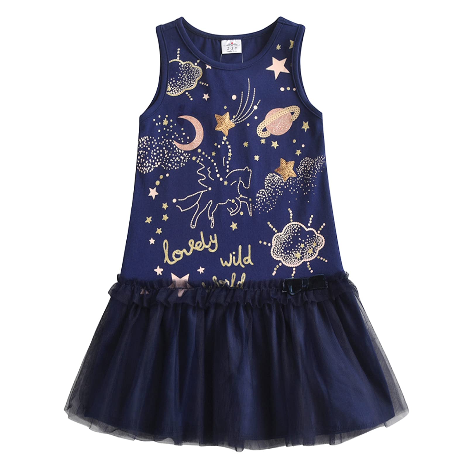 VIKITA Vestido Dibujos Floral Manga Larga Algodón Casual Niñas 2-8 Años