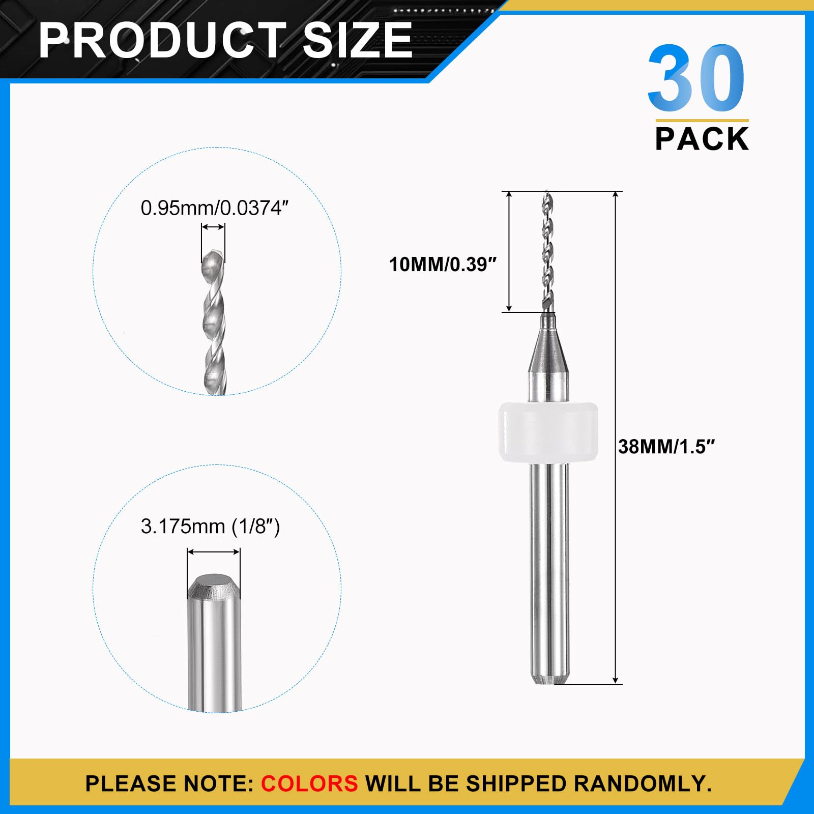 PATIKIL 30 Pack 0.95mm Micro Drill Bits 1/8" Shank Carbide Tungsten Steel 135° Mini Small Bits Print Circuit Board Drilling Tool for CNC Engraving Precision Machinery - Image 2