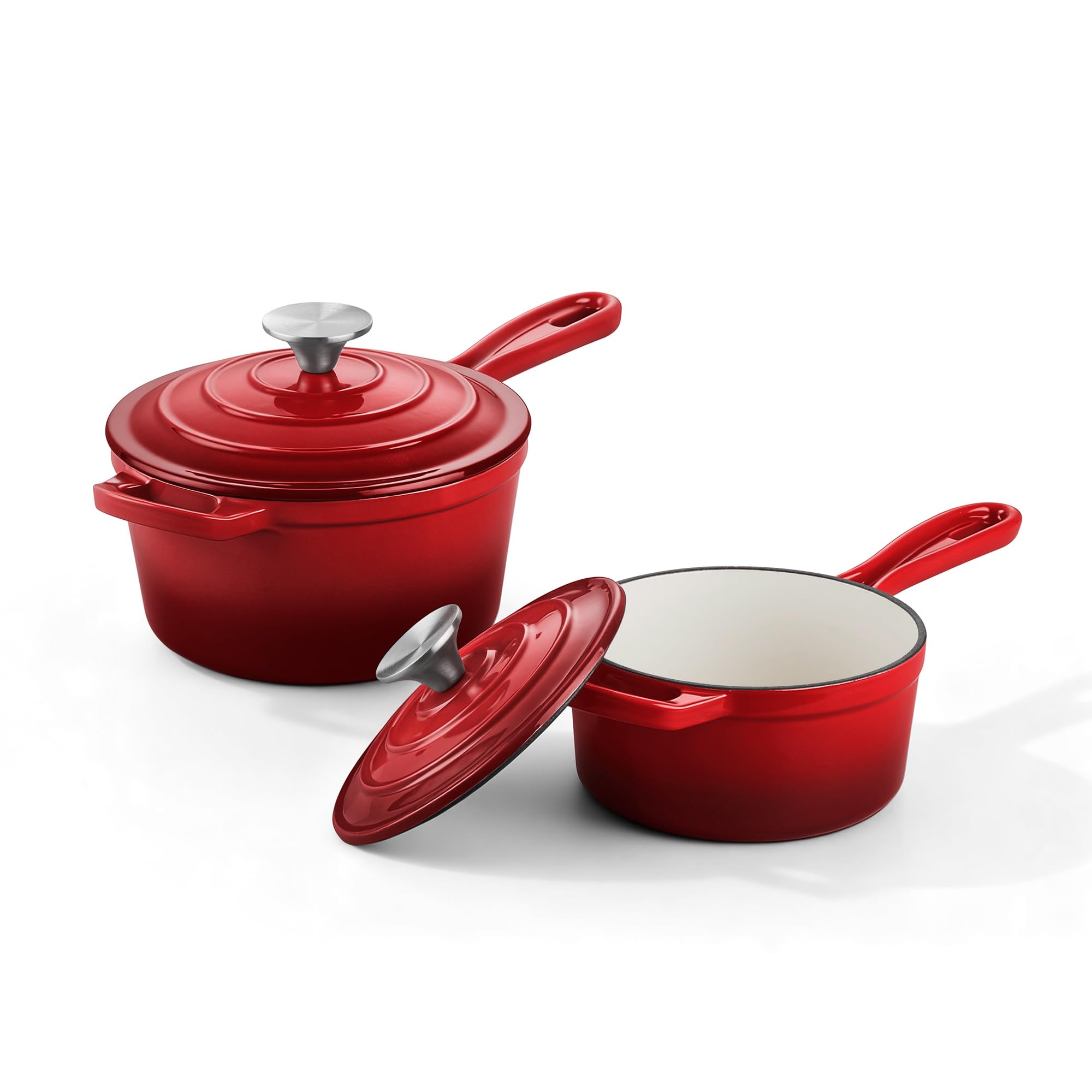 Homikit 1 QT &amp; 2 QT Saucepan Set, Enameled Cast Iron Saucepan with Lid for All Cooktops, Small Pot Mini Dutch Oven for Kitchen Cooking, Boiling, Nonstick &amp; Heavy Duty, Red