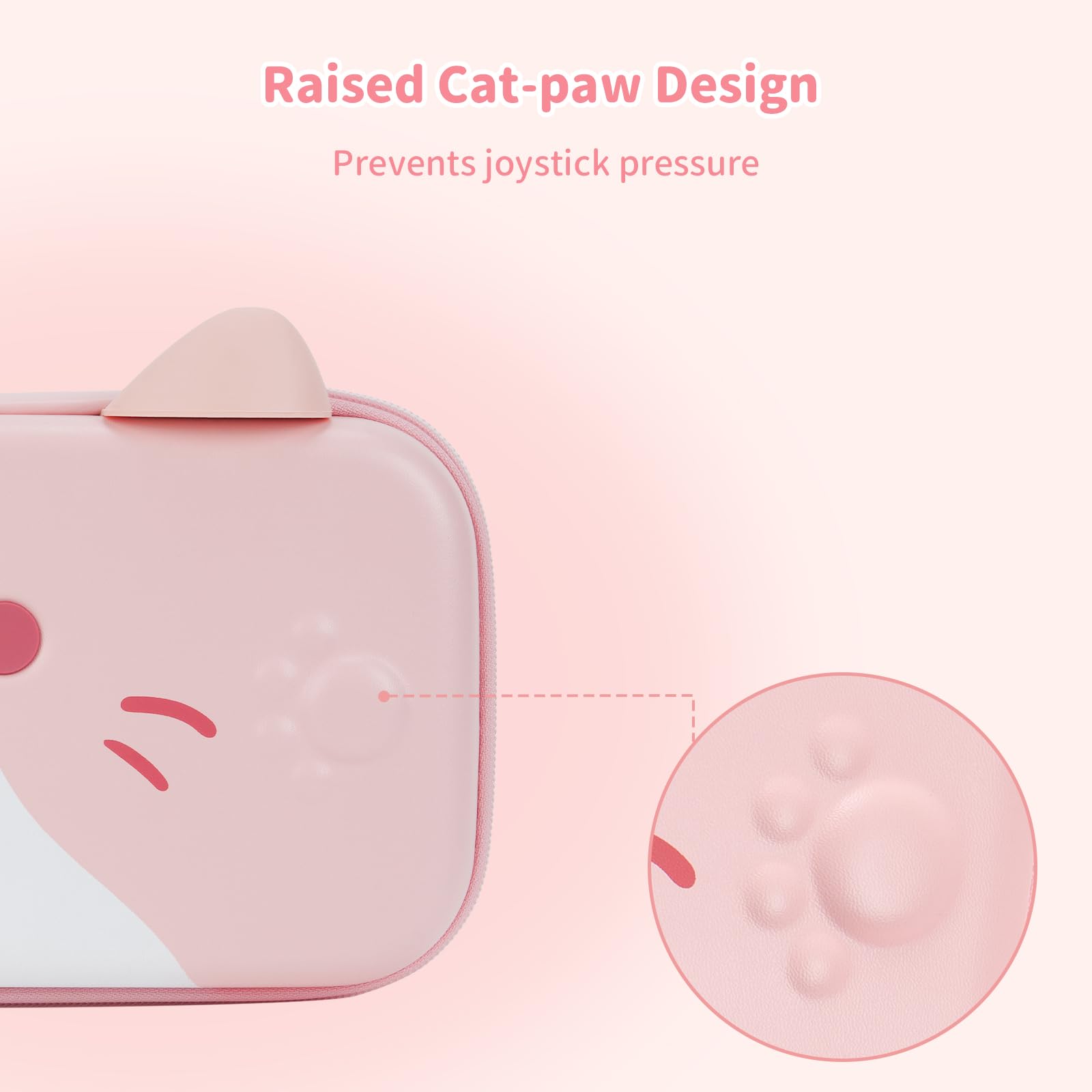 GeekShare Carrying Case Compatible with Switch 2 (2025) 7.9 Inch, Hard-Shell Slim Travel Case with 12 Game Card Slots for Switch 2 Console and Accessories, Pink Cat Ear - 3
