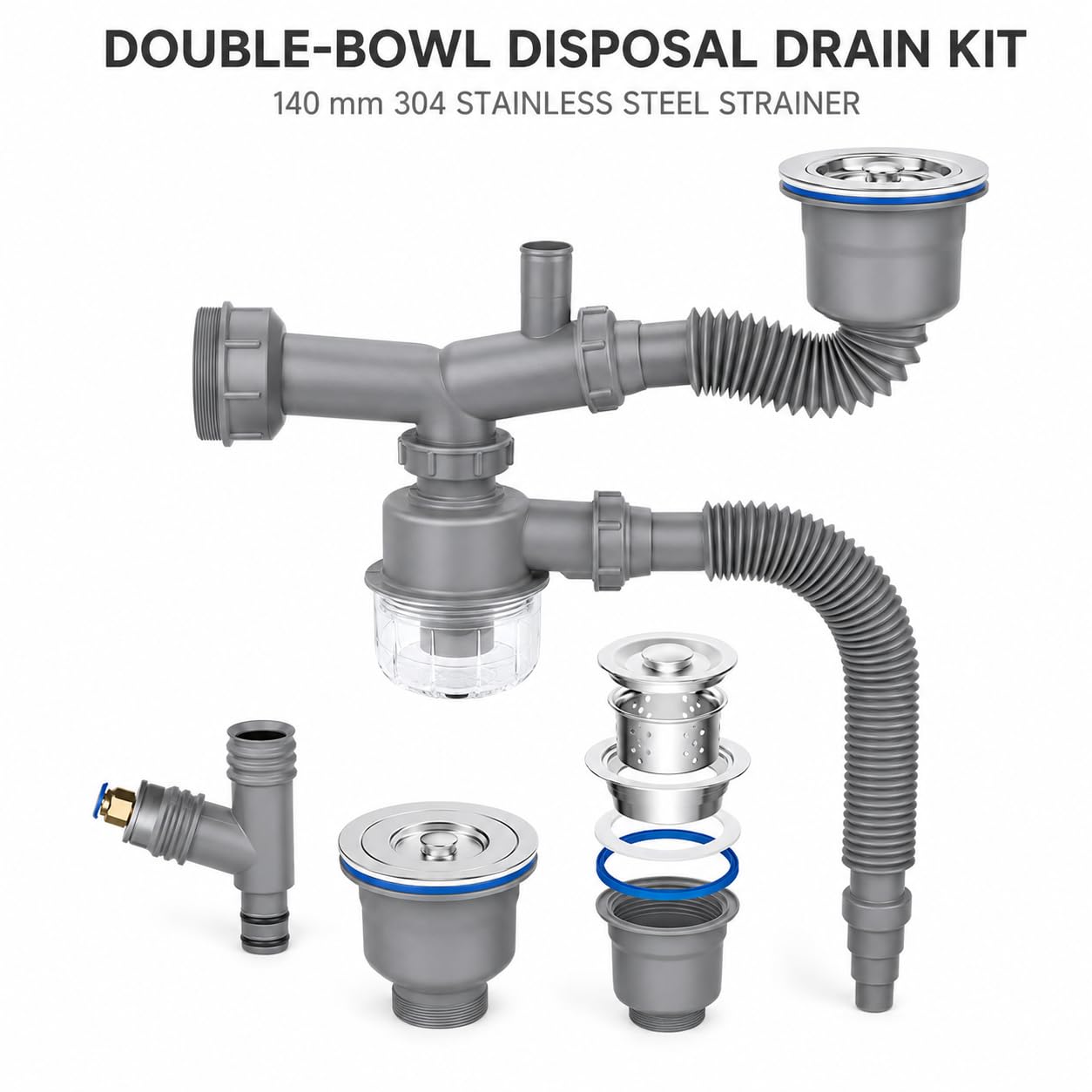 Kit Scarico lavello per InSinkErator Premium 550 SR, Doppia Vasca con dissipatore