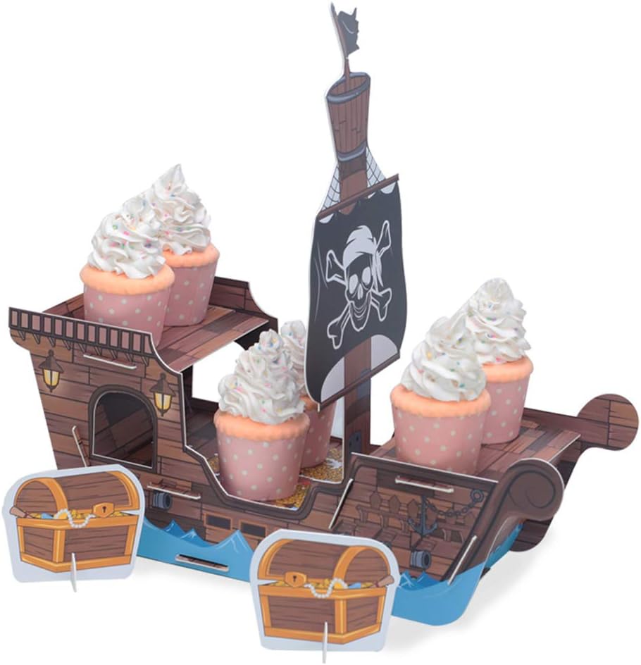 Pirate Ship Cupcake Stand for Kids Birthday Party Centerpiece Decorations, Pirate Birthday Party Supplies, Cupcake Holder
