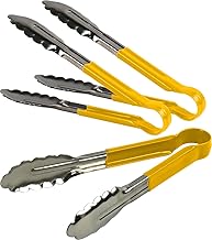 3X Catergold Professional Stainless Steel Cooking Tongs Set (9", Yellow)