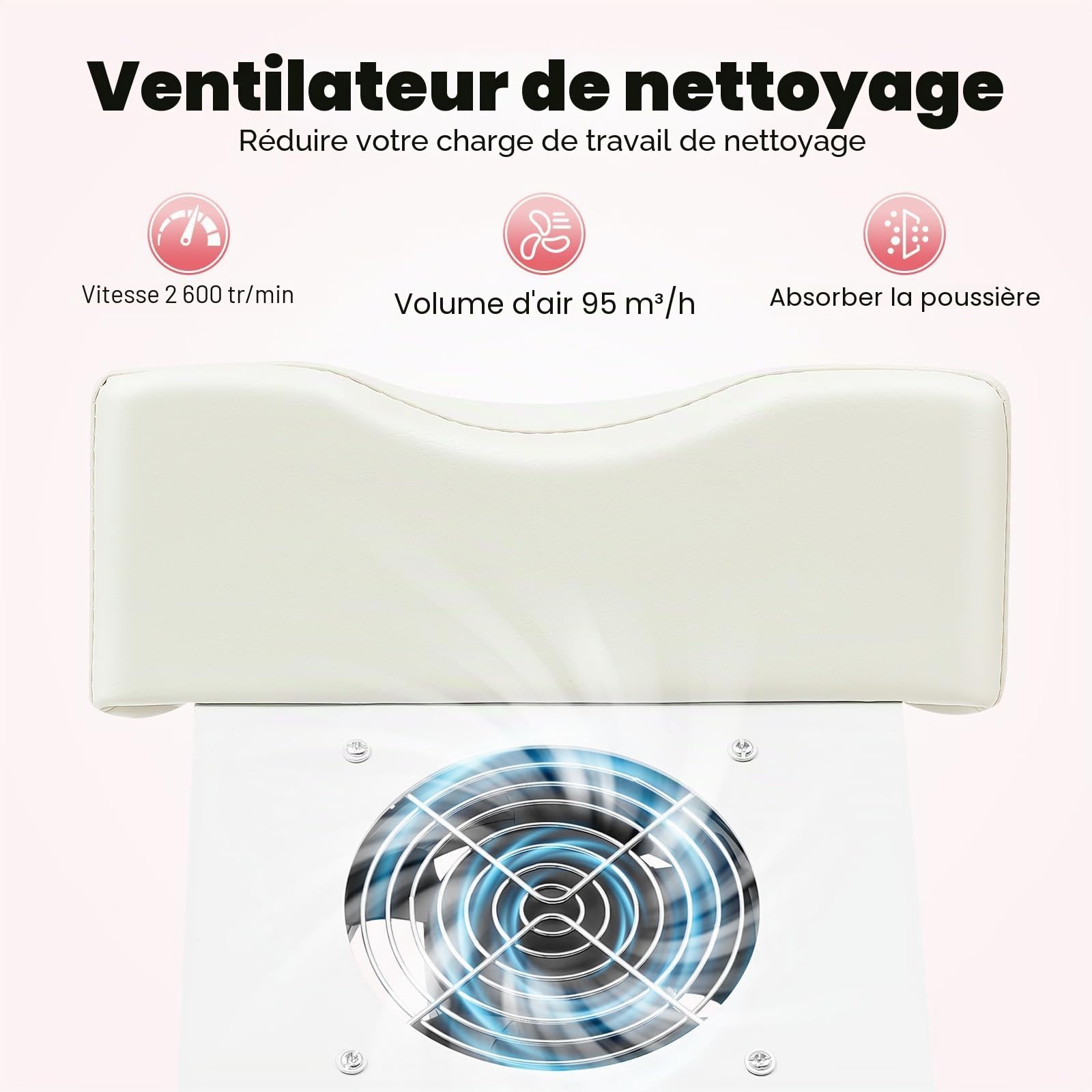 MINRS Tabouret de pédicure mobile avec aspiration hauteur réglable blanc
