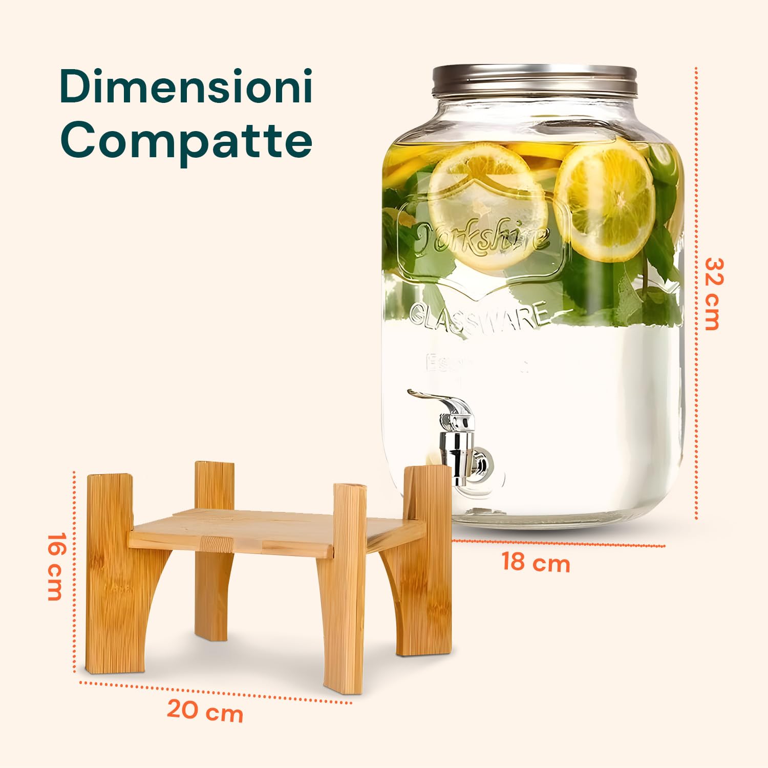 Avilia Dispenser Bevande in Vetro 8 Litri Rubinetto Acciaio Inox per Acqua e Bibite con Infusore