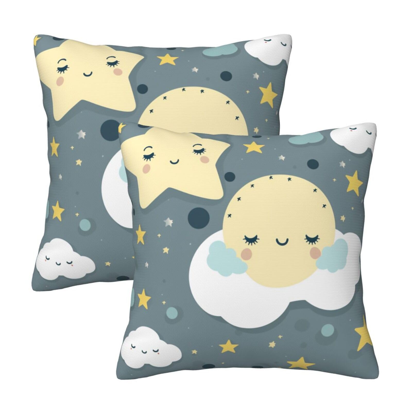 Moon Cloud Star Throw Pillow Cases 2 Pack Square Pillowcases Soft Pillow Protectors for Couch Livingroom Sofa Bed Office Car,30x30 CM