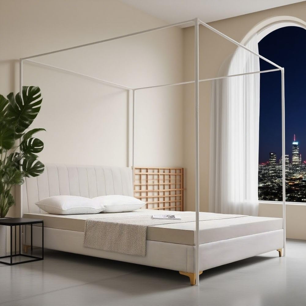 ZIQINPSQ Canopy Bed Frame Post Single Size,Thickened Metal Canopy Frame Poles,Four Corner Bracket Fit for Metal/Wood Bed Bedroom Decor