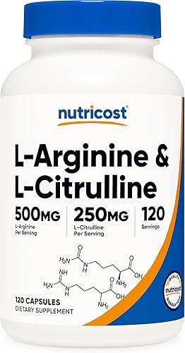 Nutricost L-Arginina L-Citrulina Complejo 750 mg 120 cápsulas - Sin OMG