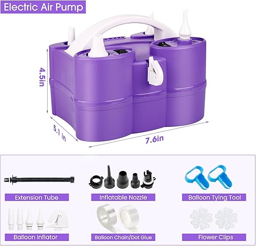 Miniatura 8 de Bomba de globos, bomba de aire eléctrica 3 en 1 para inflables y globos, bomba eléctrica de inflado de globos de doble boquilla para globos de papel