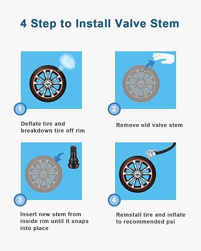 Miniatura 4 de Riseuvo 120 vástagos de válvula de neumáticos, válvulas de goma a presión, vástagos de válvula sin cámara para agujeros de llanta de 0.453 pulgadas