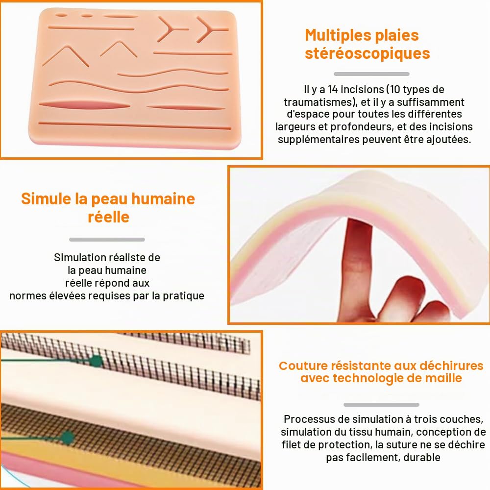 Kit de Suture, Outil de Coussinet de Couture en Silicone, Kit Complet de Pratique de Suture pour les étudiants en Médecine, les Vétérinaires et les Infirmières