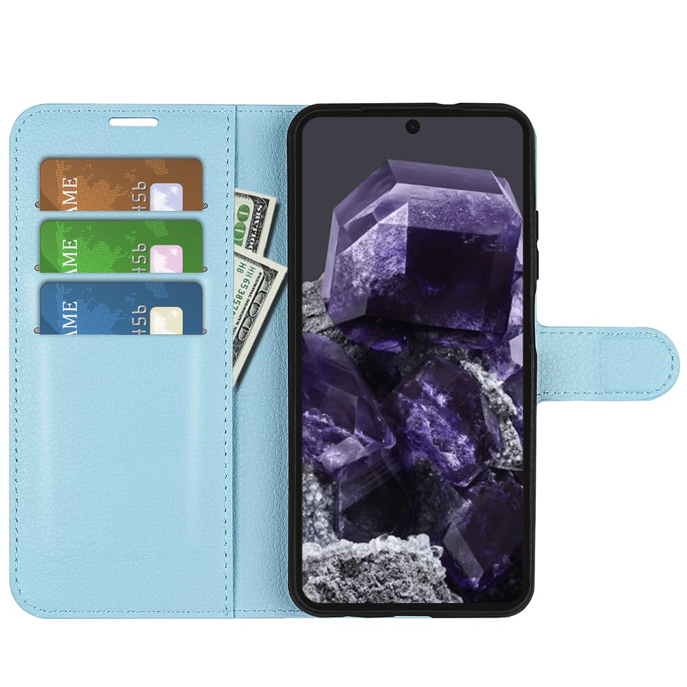 Fertuo Cover per Google Pixel 8A, Custodia Portafoglio Cover a Libro in Pelle Flip Case con Silicone Bumper, Fibbia Magnetica, Porta Carte, Kickstand, per Google Pixel 8A, Blu